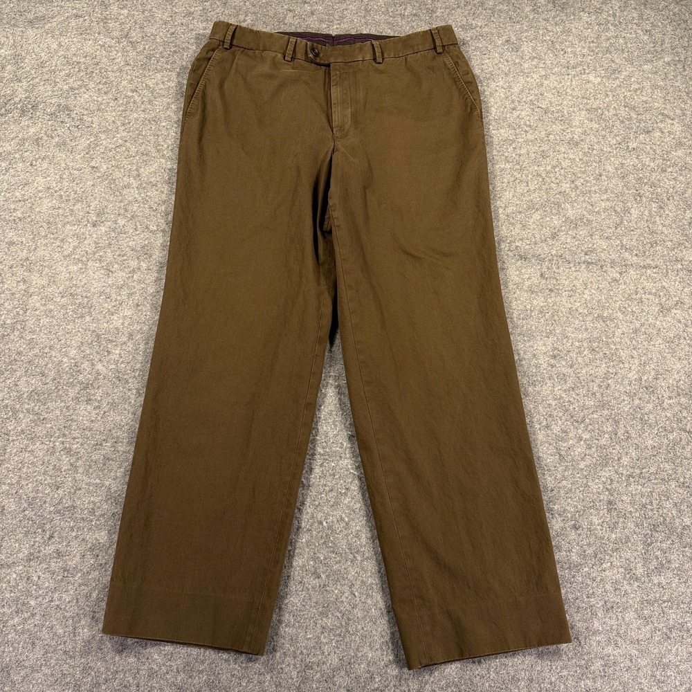 Hiltl Chino Pants Mens 36x30 Brown Stretch Straight Leg‎ Flat Front Casual Dress